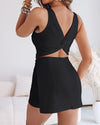 Square Neck Backless Twist-Back Skort Romper